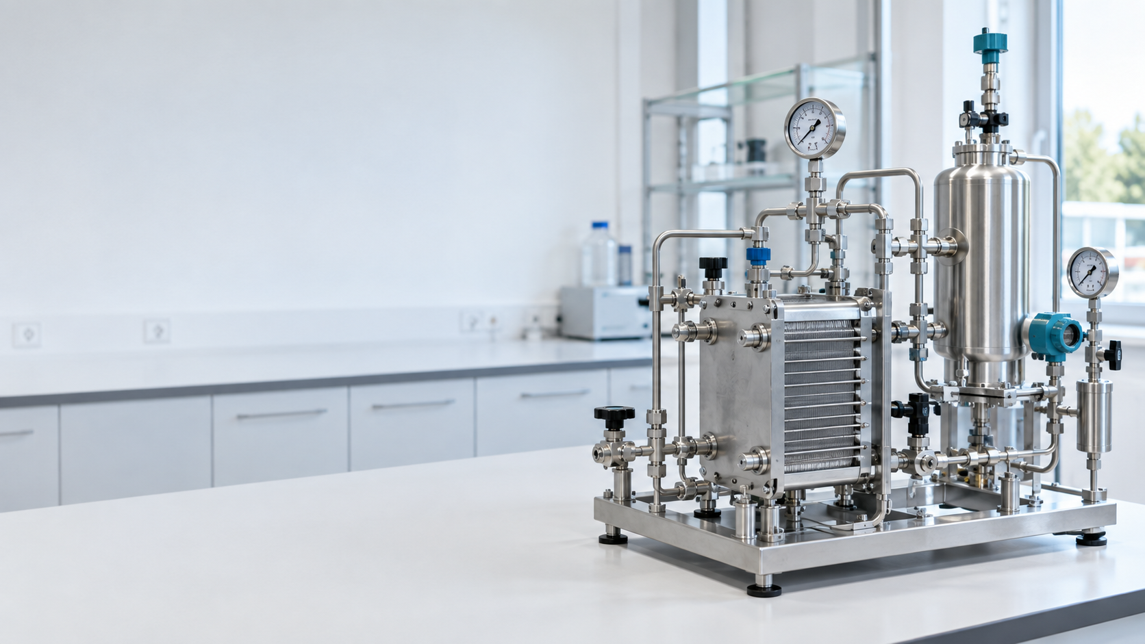 Conceptual compact hydrogen process equipment in a laboratory